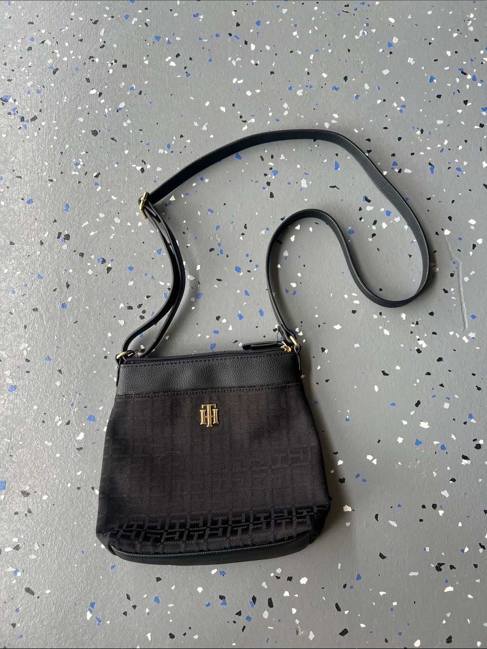 Tommy Hilfiger Black Crossbody with Gold Logo Hardware